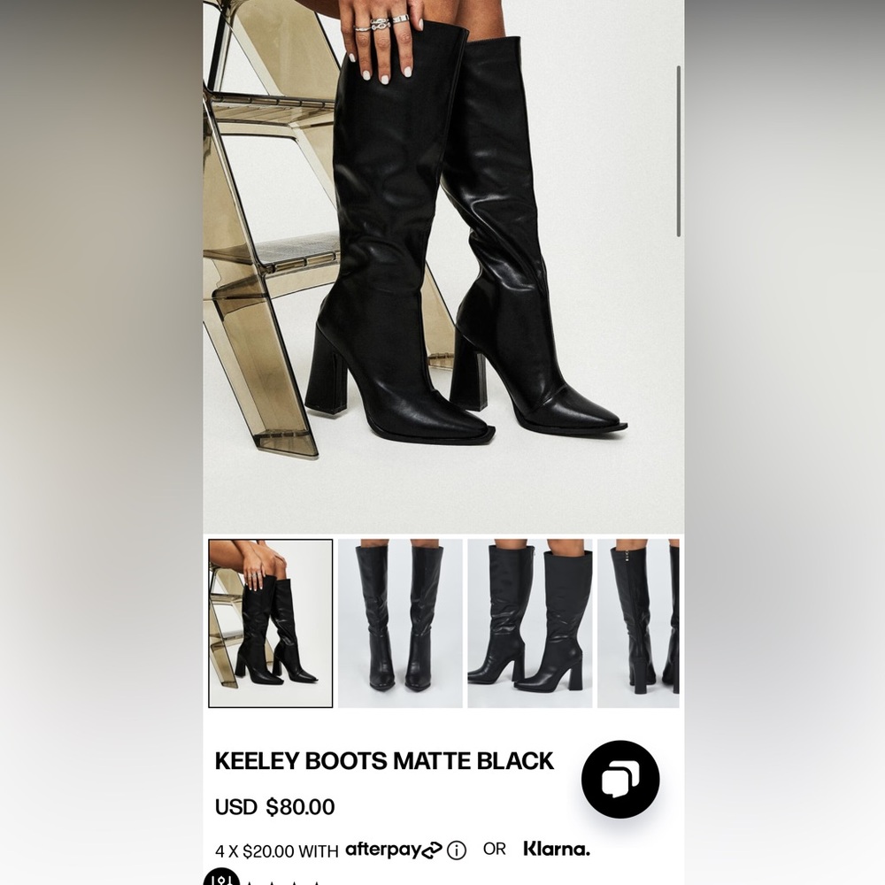 Princess Polly black boots, never worn, in box